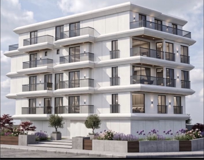 Kuruçeşme 8 dairelik beyaz modern konut projesi cephesi
